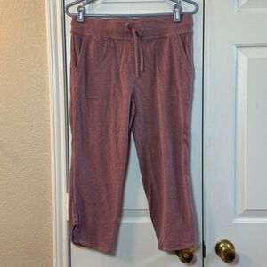 32 Degrees Cool Heathered Burgandy Cropped Joggers, Womens Size Small Pockets
